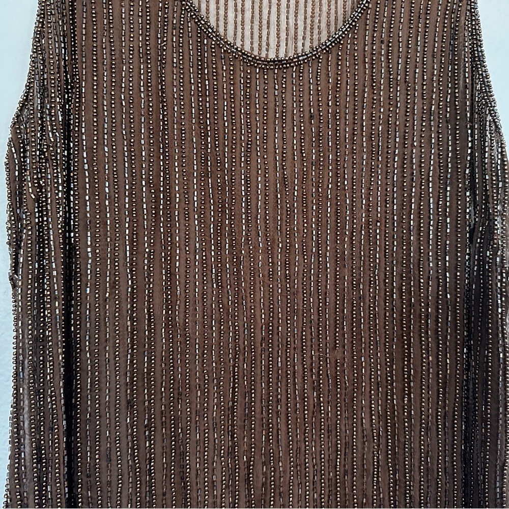 Anthropologie Moyna Sheer Beaded Brown Tank Top - Picture 5 of 15
